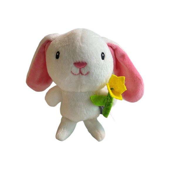 HALLMARK Bunny Rabbit Plush Holding Flower Stuffed Animal 5" Pink White - Picture 12 of 13